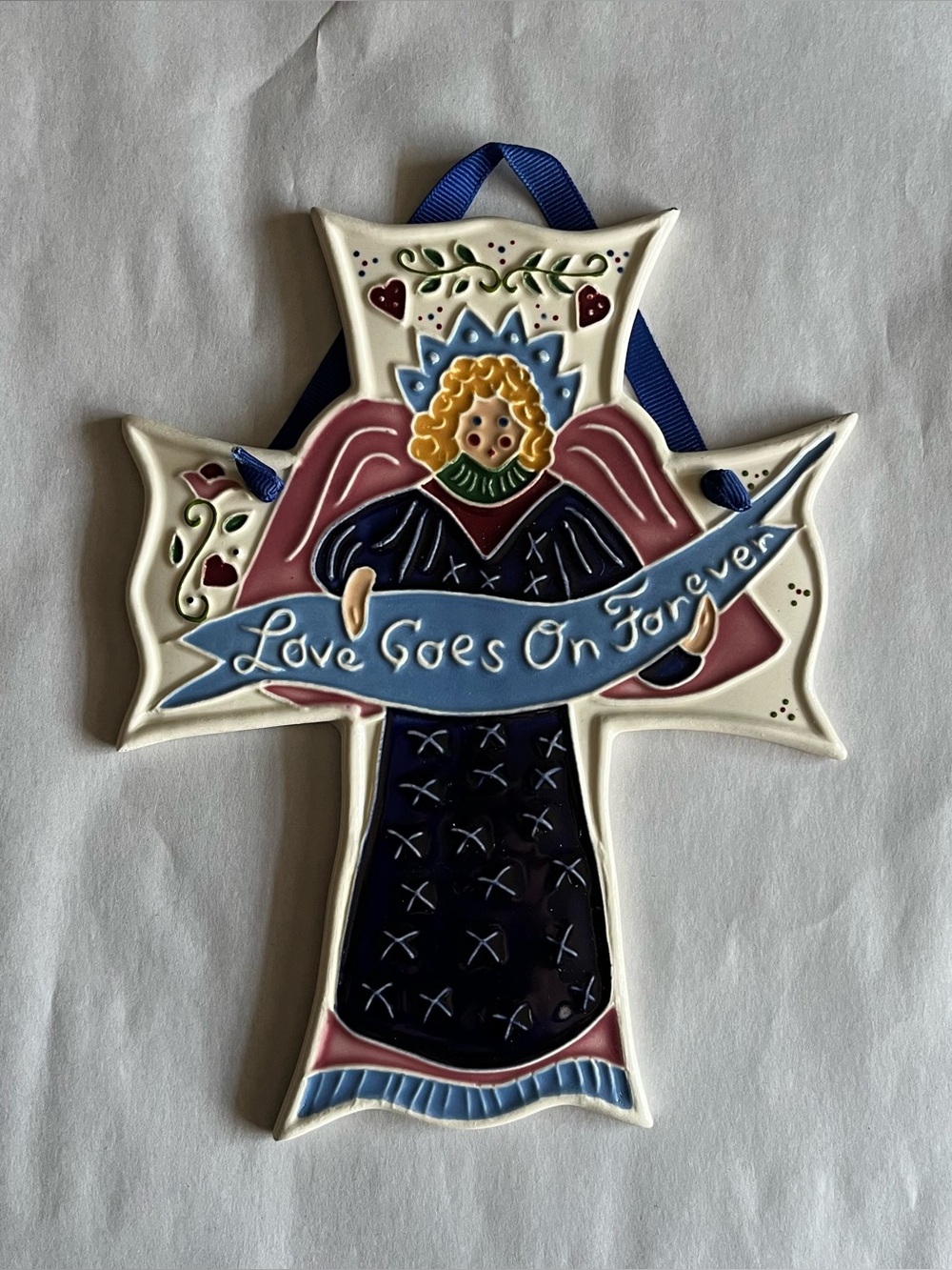 Vintage J. Duban Designs Handmade Ceramic Angel Wall Hanging Tile 7.5x5.75”